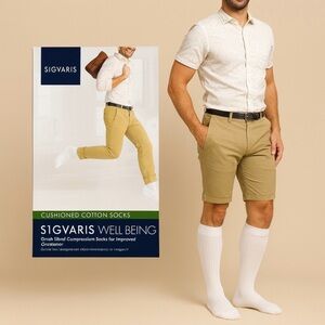 Sigvaris Well Being Cushioned White Cotton Compression Socks 15-20 mmHg Size C